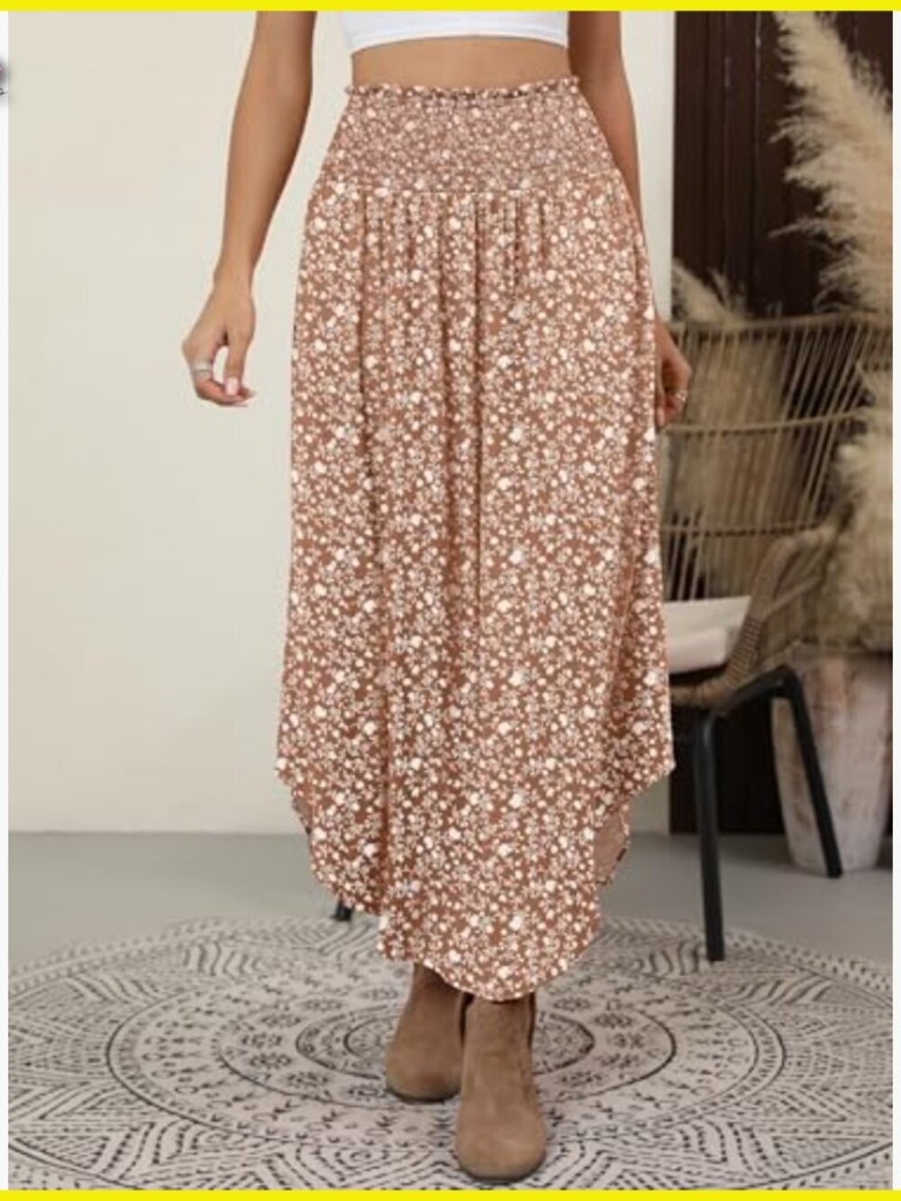 Boho Floral Maxi Skirt High Waisted Flowy Swing Pleated Beach Long Skirt with - Picture 6 of 7